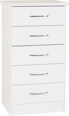Preview of the first image of Nevada 5 drawer narrow chest in white gloss.