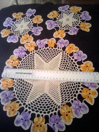 Image 2 of SET OF 3 VINTAGE PURPLE PANSY DESIGN CROCHETED DOILIES