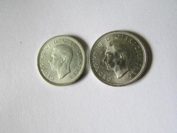 Image 1 of GEORGE VI TWO SILVER SIXPENCE  1945 AND 1946.