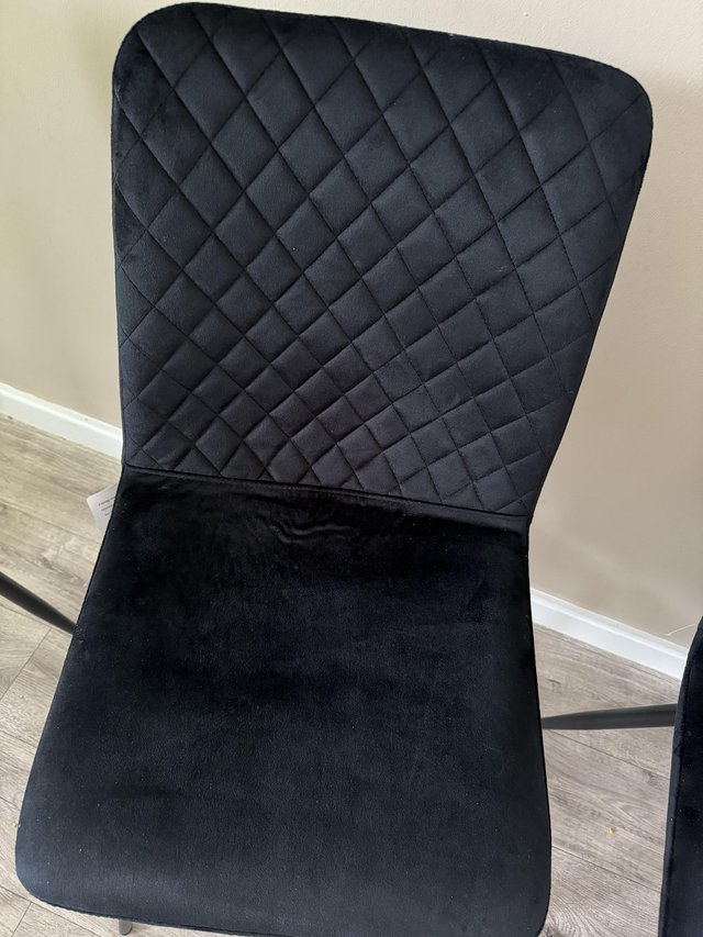 Preview of the first image of 4 x black velour dining chairs.