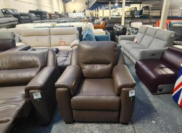 Image 4 of Italian Avola brown leather recliner sofa and 2 armchairs