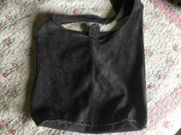 Image 16 of BORSE IN PELLE Dark Grey Suede Leather LARGE Slouch Hobo Bag
