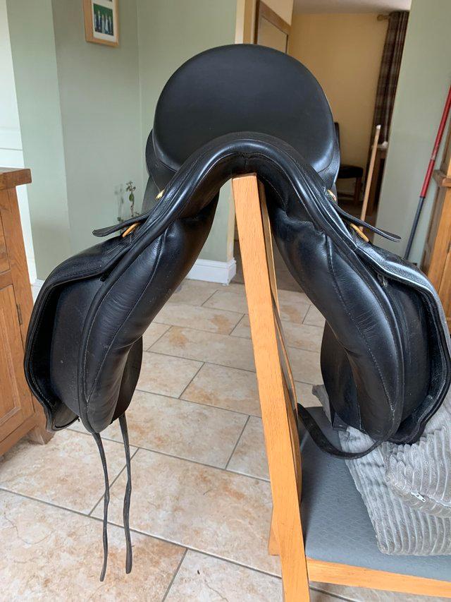 Preview of the first image of Ideal dressage saddle for sale 17.5 wide very Good condition.