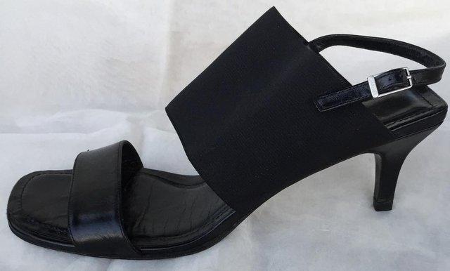 Image 3 of Chanel Black Canvas + Leather Slip On Heeled Sandals Size 5
