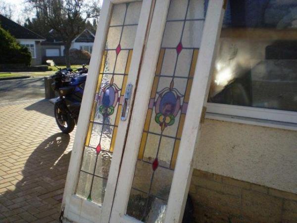 Image 3 of LEADED LIGHT COLOURED GLASS HOME FRONT DOUBLE DOORS.