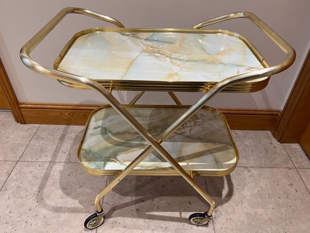 Preview of the first image of Vintage Onyx effect folding bar cart drinks trolley.