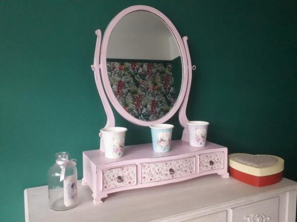 Image 3 of Ladies Dressing table mirror. 3 drawer Edwardian era. Waxed.