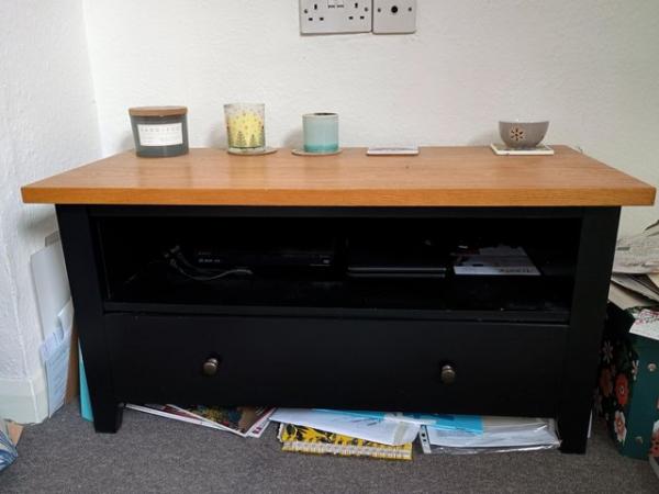 Image 1 of TV Stand - Black with a wooden top