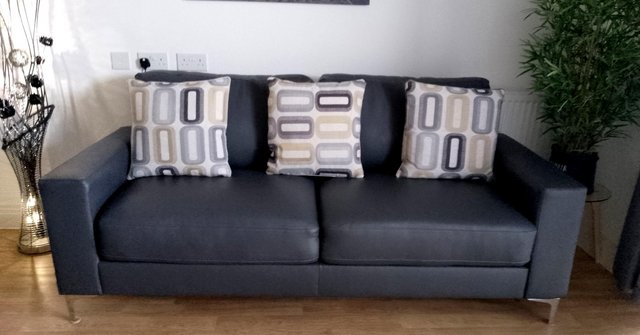 Image 1 of Dark Grey Faux Leather Sofa