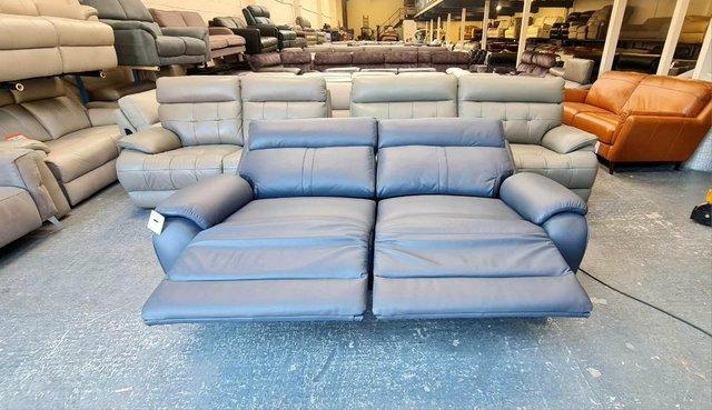 Image 9 of La-z-boy Winchester blue leather electric 3 seater sofa