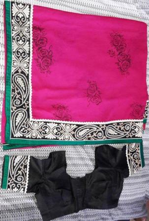 Image 1 of Indian purple saree wirh roses and black blouse