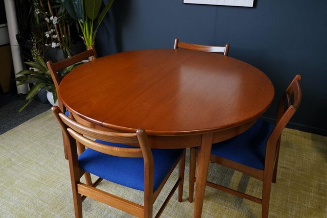 Image 14 of Mid C 1970s Teak Dining Set D-end Table 4 Barback Chairs