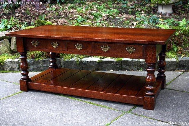 Image 21 of TAYLOR & Co STRESSED OAK THREE DRAWER POTBOARD COFFEE TABLE