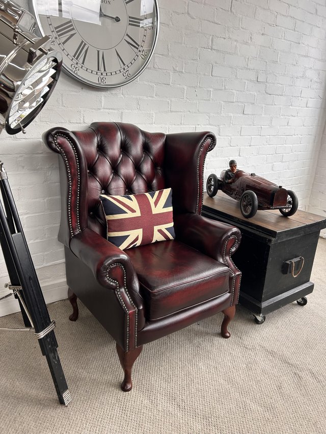 Classic Oxblood Queen Anne Chesterfield armchair. Delivery. — Furniture & Homeware in Colchester