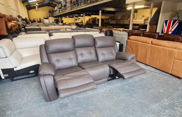 Image 12 of La-z-boy El Paso brown leather electric 3 seater sofa