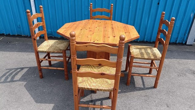 Image 2 of Solid Pine Octagonal Table and Chairs