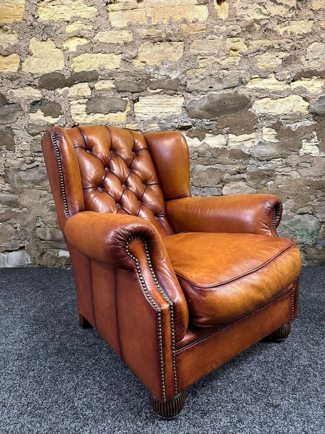 Preview of the first image of TETRAD OSKAR Armchair TAN BUFFALO HIDE LEATHER.