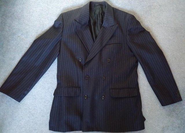 Preview of the first image of Fairway navy striped double-breasted suit wool jacket.