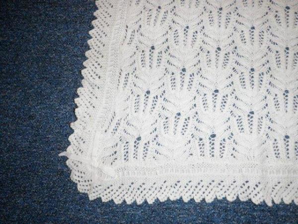 Image 2 of Lacy Hand Knitted White SHAWL