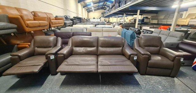 Image 6 of Italian Avola brown leather recliner sofa and 2 armchairs