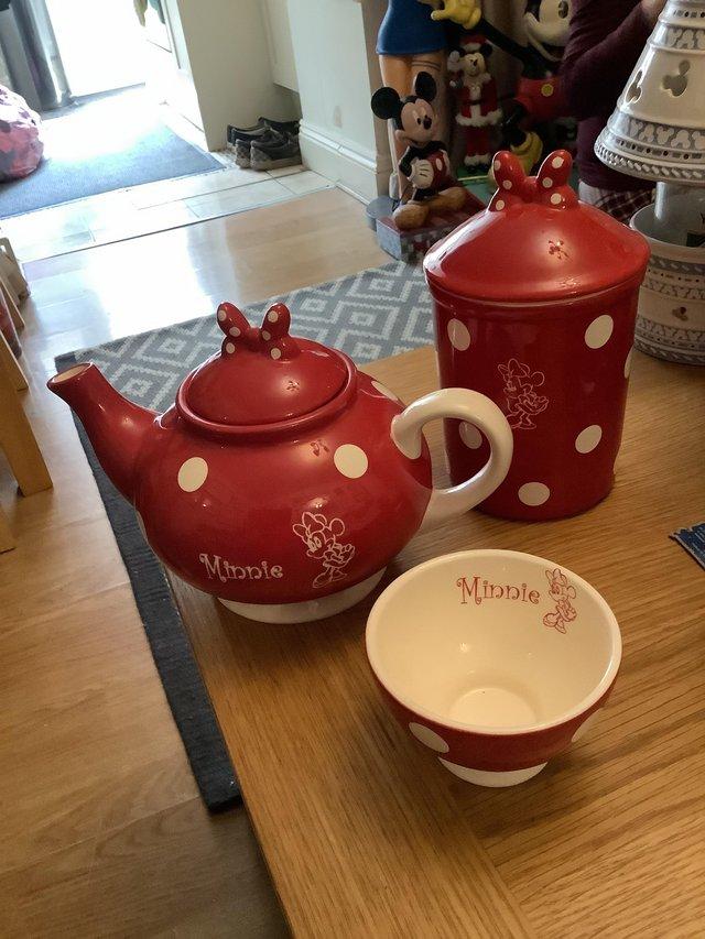 Preview of the first image of Minnie Mouse teapot,cookie jar and matching sugar bowl,.