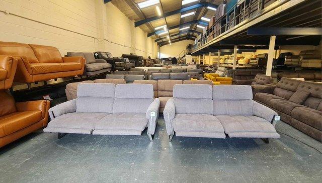 Image 3 of Packham grey fabric electric recliner pair of 3 seater sofas