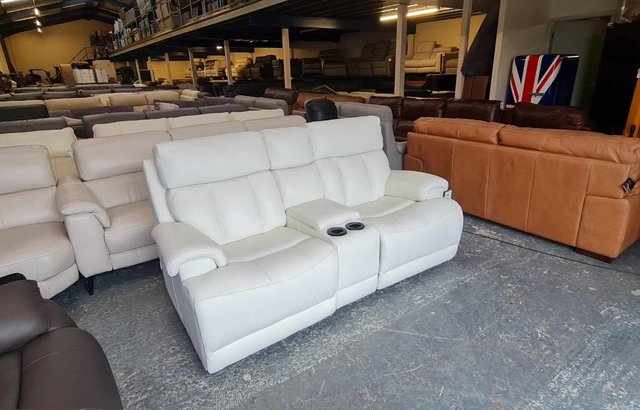 Image 5 of La-z-boy Empire white leather power Recliner Sofa