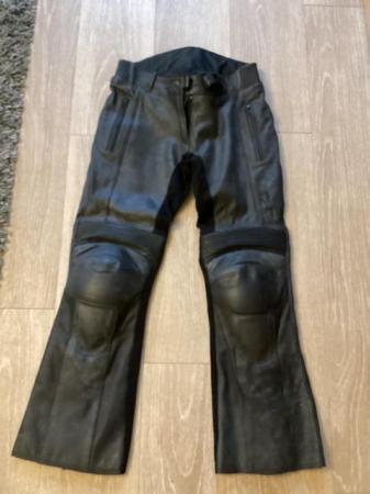 Image 1 of Ladies Frank Thomas Black leather motorcycle trousers 8-10