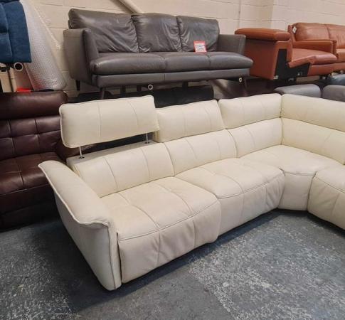 Image 12 of Cadenza light cream leather electric recliner corner sofa
