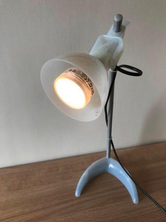 Image 3 of Blue/Grey Lamp with Silver Metal Stem