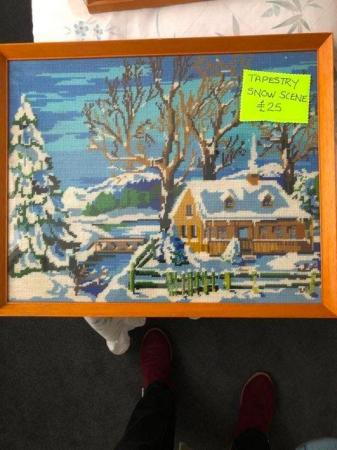 Image 1 of Framed Snow scene tapestry picture