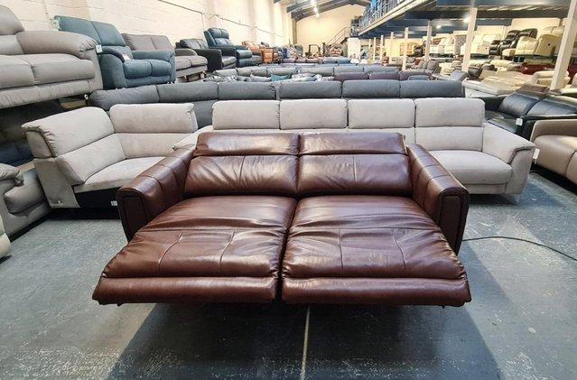 Image 8 of Vita brown leather electric recliner 3 seater sofa