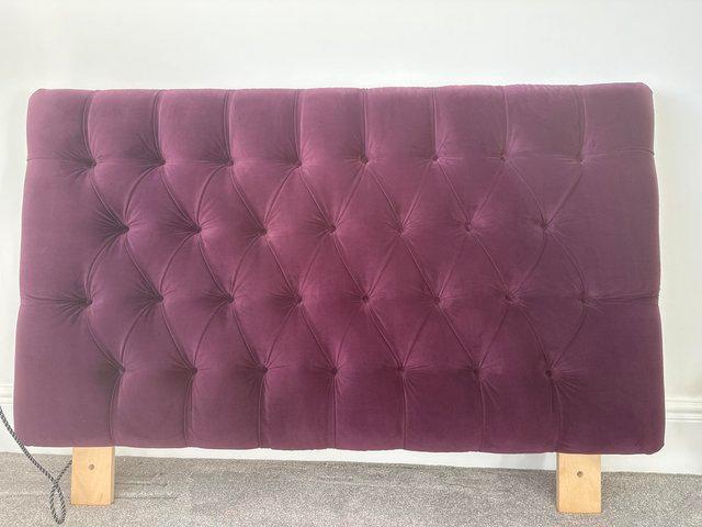 Preview of the first image of Deep purple velvet buttoned headboard.