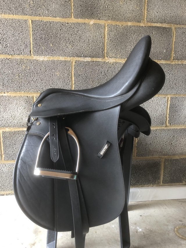 Preview of the first image of Sadle, bridle, brand new stirrups, stirrup leathers & girth.