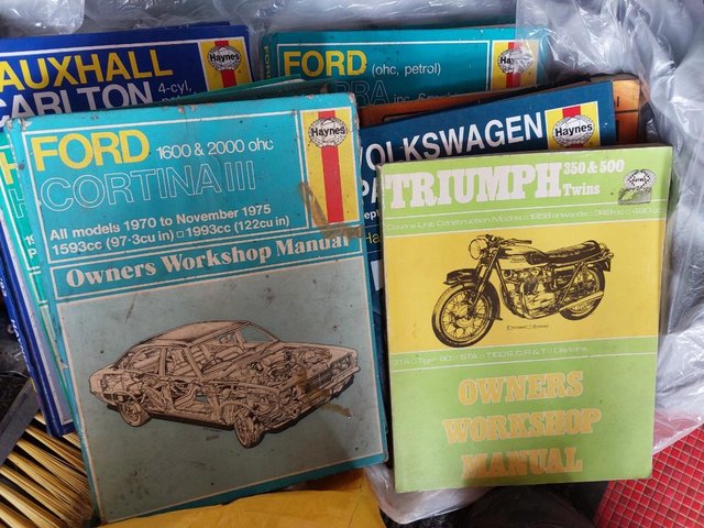 Preview of the first image of various Haynes car manuals.