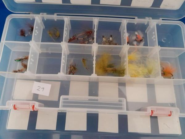 Image 1 of 158 Trout flies in container