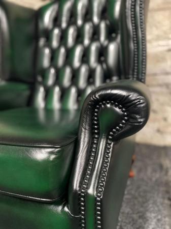 Image 11 of Queen Anne Wingbacked Armchair Green Leather