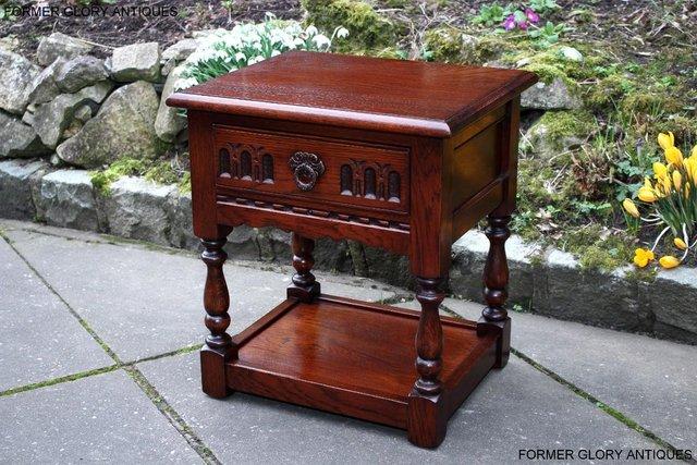 Image 17 of AN OLD CHARM TUDOR BROWN CARVED OAK BEDSIDE PHONE LAMP TABLE