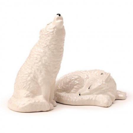 Image 1 of Novelty Ceramic Salt and Pepper - White Wolf. Free uk Post