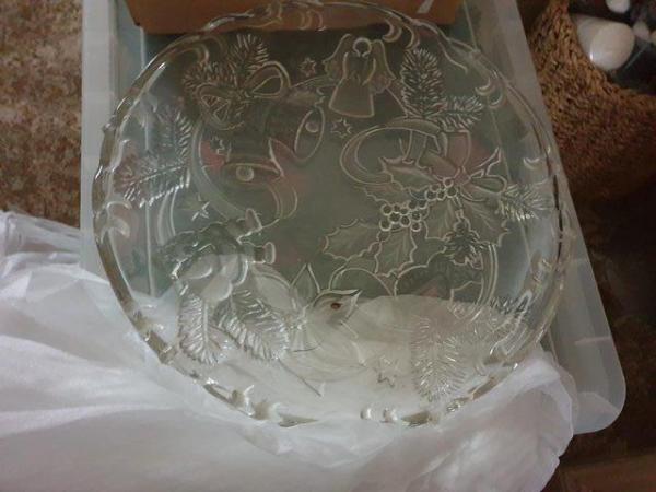 Image 1 of Embossed Glass Christmas Platter