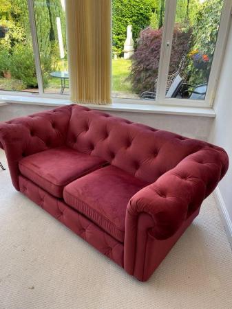 Image 2 of Burgundy Red Chesterfield Sofa - velvet- excellent condition