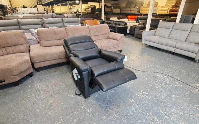 Image 8 of La-z-boy Tulsa black leather rise and lift recliner armchair