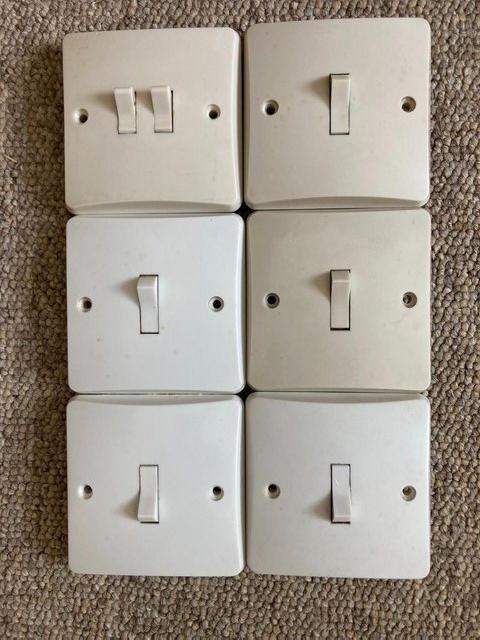 Preview of the first image of 6 x Vintage MK Ivory Bakelite light switches DPDT SPDT SPST.