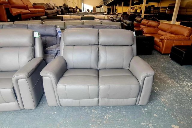 Image 5 of La-z-boy Paris grey leather pair of 2 seater sofas