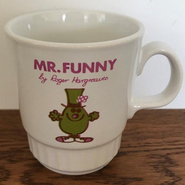 Preview of the first image of Vintage 1970/80s Mr Funny mug, Roger Hargreave. Light damage.