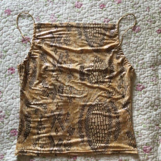 Preview of the first image of Vtg 90s High Necked Gold Snakeskin Strappy Top sz12 NEW LOOK.