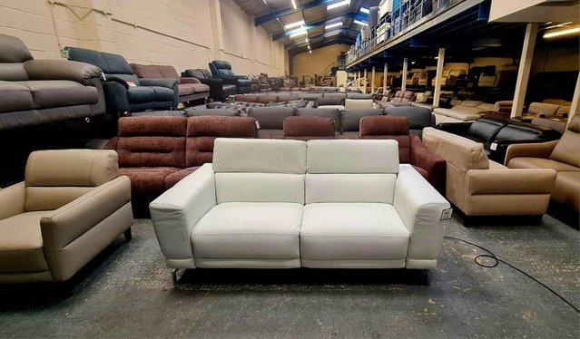 Image 4 of Sienna white leather electric recliner 3 seater sofa