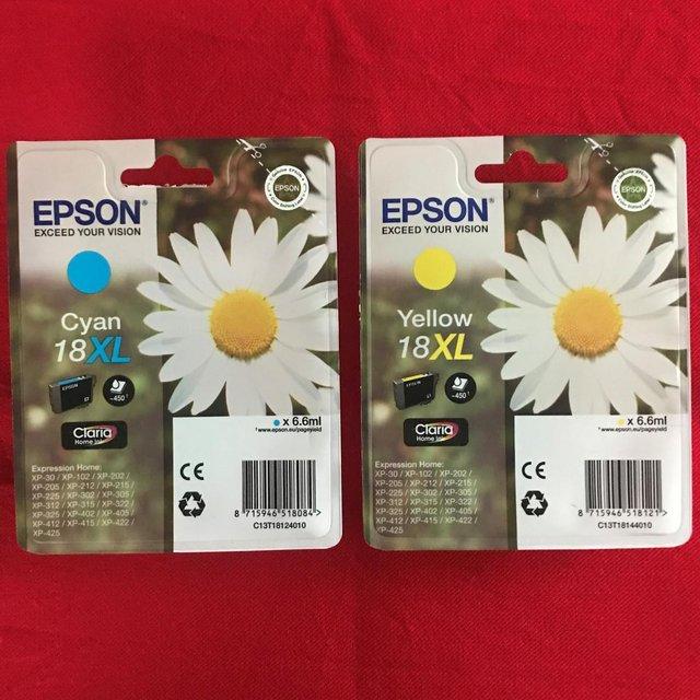Preview of the first image of Sealed.Epson 18XL high capacity ink cartridges. Cyan, Yellow.