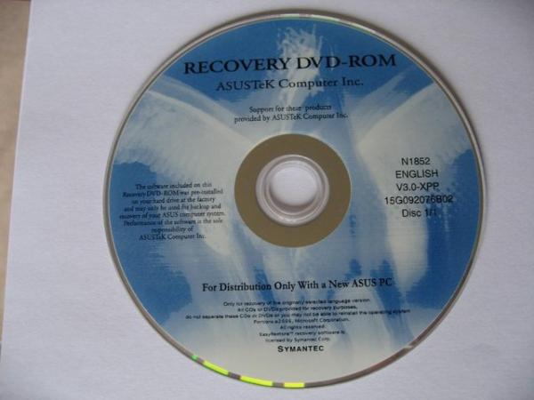 Image 1 of ASUS Recovery DVD-ROM Disc -  N1852 English V3.0-XPP