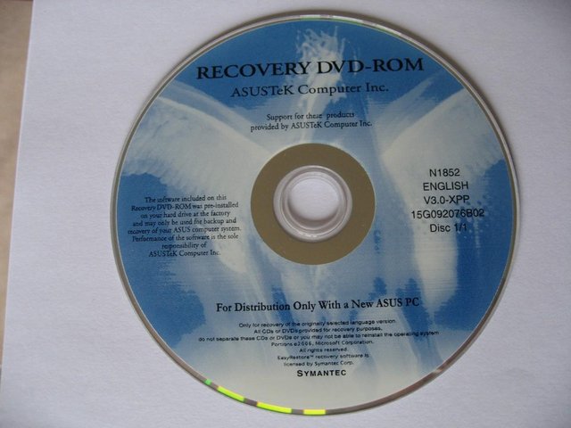 Preview of the first image of ASUS Recovery DVD-ROM Disc -  N1852 English V3.0-XPP.